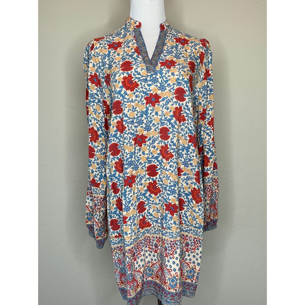 SundayUp Floral Dress Sz Large Cream Orange Gold Blue Boho
